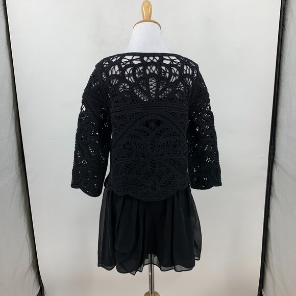 Joie Jordie Lace Dress Womens XS Extra Small Black Lace Bodice Attach Silk Slip - Picture 5 of 16